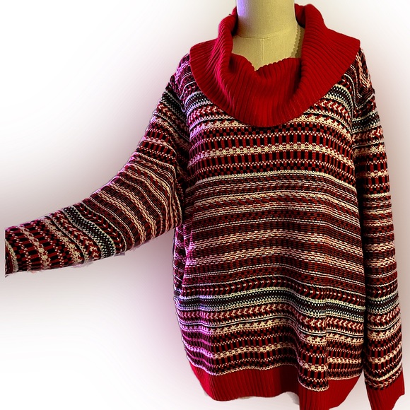 Lane Bryant Red Black White Cowl Neck Sweater Size 22/24 - Picture 4 of 6